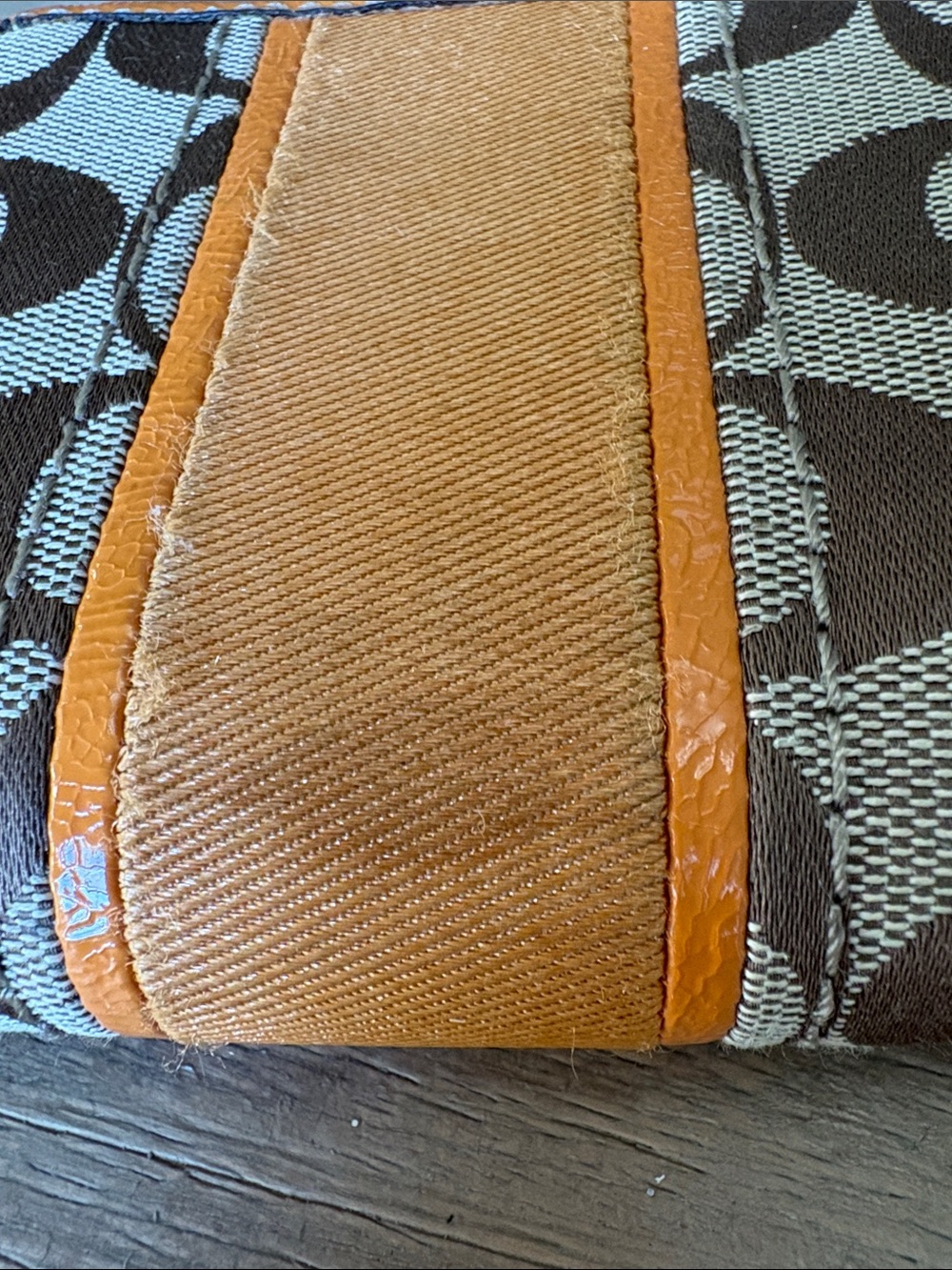 Coach Brown Signature Canvas Wallet with Orange Trim - Picture 3 of 8